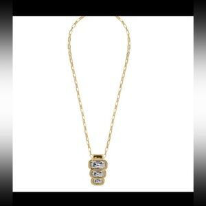 VIDDA 24ct Plated Gold Chain Necklace with a Triple Emerald ClearCrystal Pendant